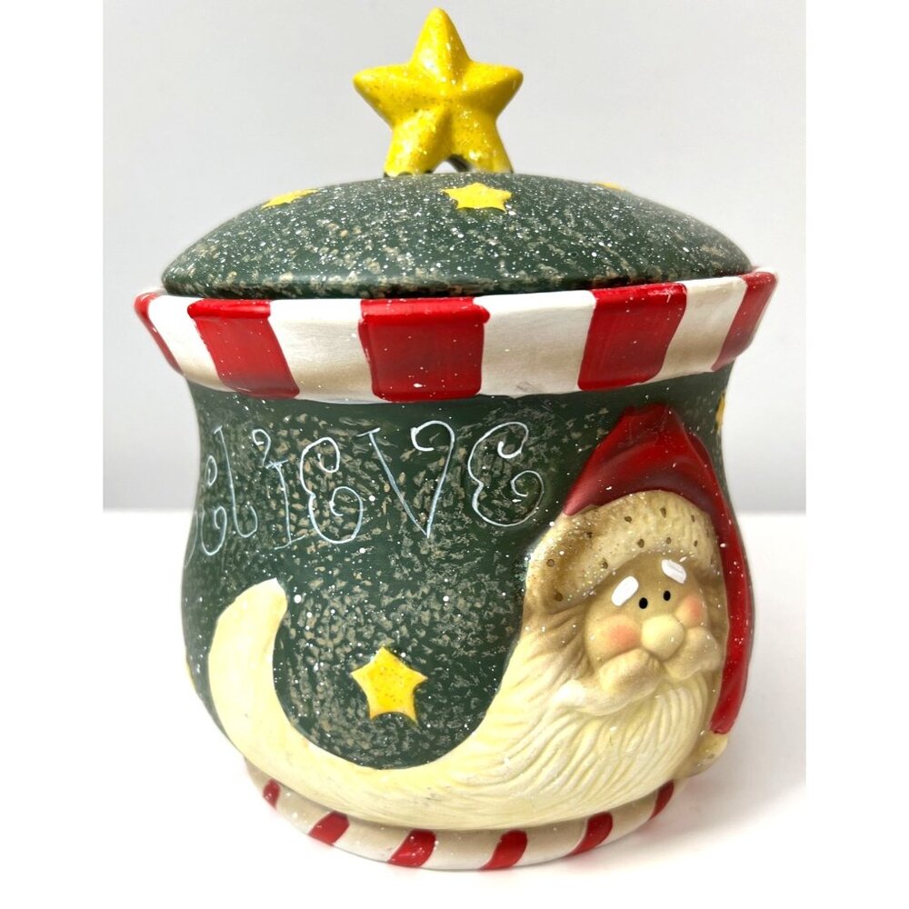 Vintage Ceramic Santa Cookie Jar With Lid
